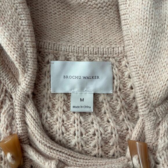 Brochu Walker Size M Longline Hooded Cardigan Sweater Toggle Alpaca Wool Beige - Picture 4 of 6